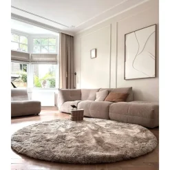 Ronde Vloerkleden-Interieur05 Rond Hoogpolig vloerkleed Odelia beige/wit - 200 x 200 cm