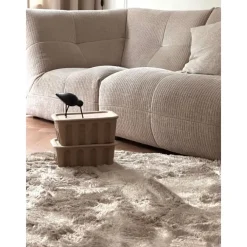 Ronde Vloerkleden-Interieur05 Rond Hoogpolig vloerkleed Odelia beige/wit - 200 x 200 cm