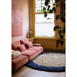Ronde Vloerkleden-Interieur05 rond hoogpolig vloerkleed polyester Pilo beige/blauw - 240 x 240 cm