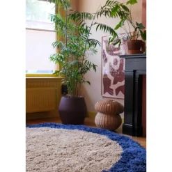 Ronde Vloerkleden-Interieur05 rond hoogpolig vloerkleed polyester Pilo beige/blauw - 240 x 240 cm