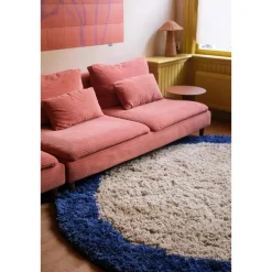 Ronde Vloerkleden-Interieur05 rond hoogpolig vloerkleed polyester Pilo beige/blauw - 240 x 240 cm