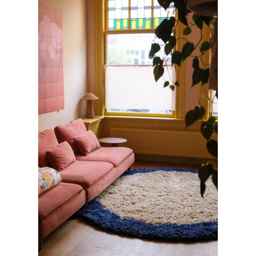 Ronde Vloerkleden-Interieur05 rond hoogpolig vloerkleed polyester Pilo beige/blauw - 240 x 240 cm
