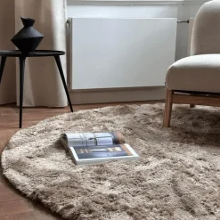 Vloerkleden|Hoogpolige Vloerkleden-Interieur05 Rond Hoogpolig vloerkleed Odelia Bruin/taupe - 160 x 160 cm
