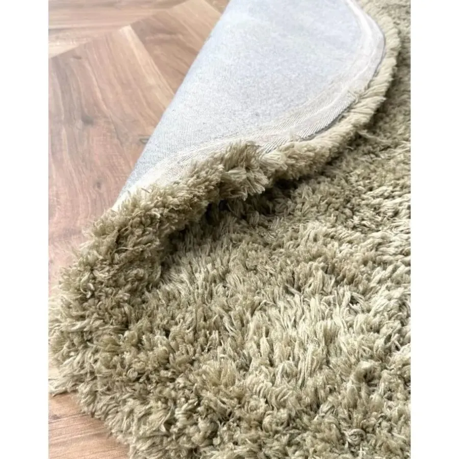 Interieur05 rond hoogpolig vloerkleed polyester Pilo groen - 230 x 160 cm