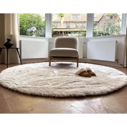 Hoogpolige Vloerkleden|Ronde Vloerkleden-Interieur05 Rond Hoogpolig vloerkleed Odelia beige/wit - 240 x 240 cm