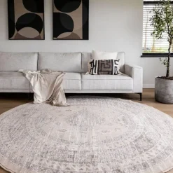 Ronde Vloerkleden-Interieur05 rond vintage Aila vloerkleed zand/beige - 240 x 240 cm