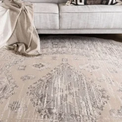 Ronde Vloerkleden-Interieur05 rond vintage Aila vloerkleed zand/beige - 240 x 240 cm