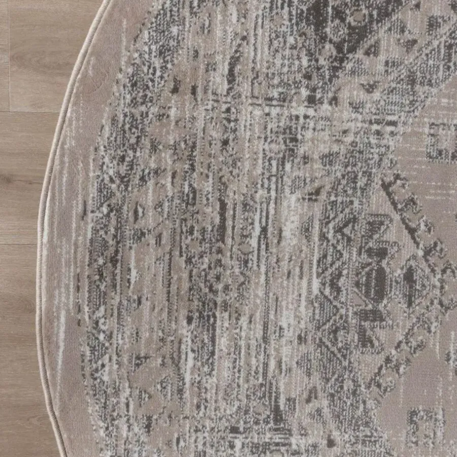 Laagpolige Vloerkleden|Ronde Vloerkleden-Interieur05 rond vintage Aila vloerkleed zand/beige - 160 x 160 cm