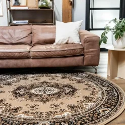 Vloerkleden|Laagpolige Vloerkleden-Interieur05 rond vintage Vloerkleed Nain Perzisch bruin - 100 x 100 cm