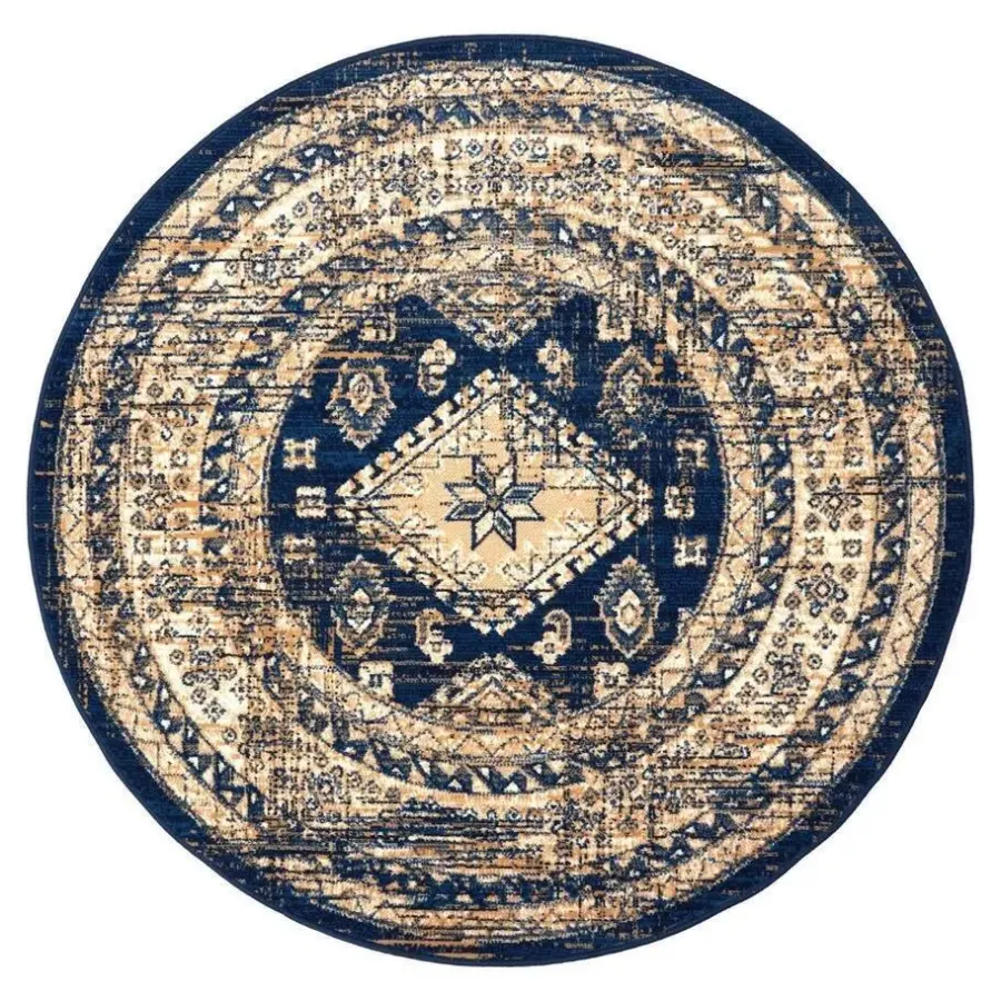 Vloerkleden|Laagpolige Vloerkleden-Interieur05 rond vintage vloerkleed Aila blauw - 120 x 120 cm