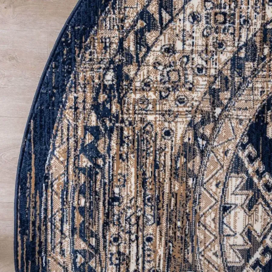 Vloerkleden|Laagpolige Vloerkleden-Interieur05 rond vintage vloerkleed Aila blauw - 120 x 120 cm