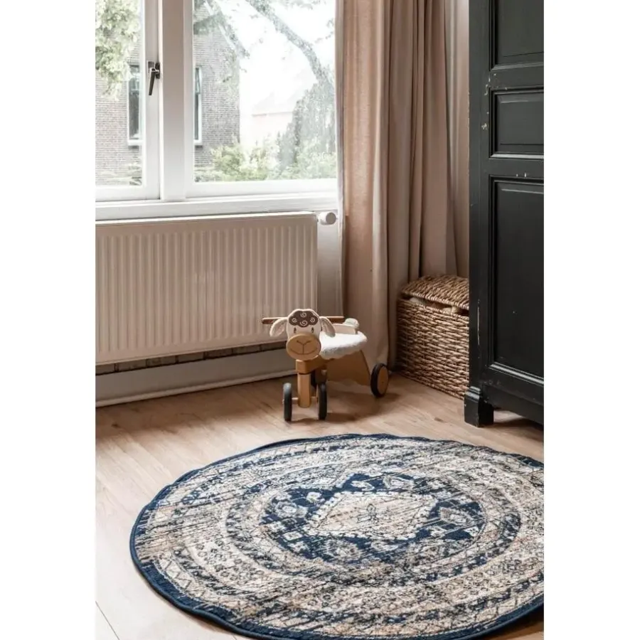 Vloerkleden|Laagpolige Vloerkleden-Interieur05 rond vintage vloerkleed Aila blauw - 120 x 120 cm
