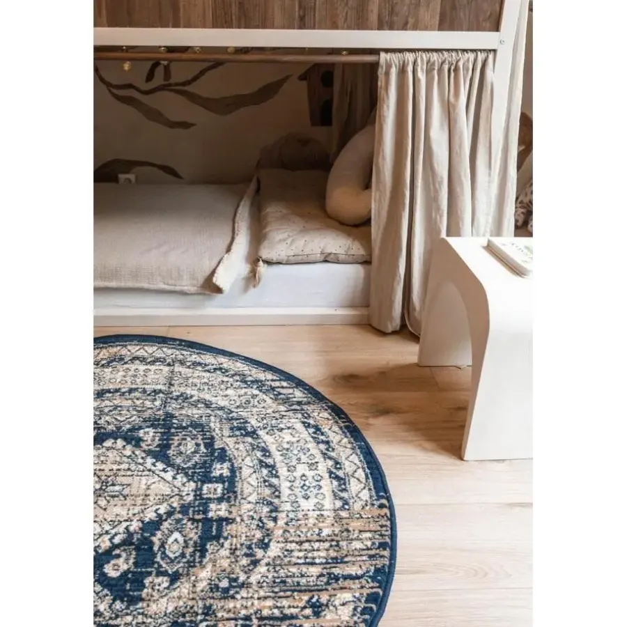 Vloerkleden|Laagpolige Vloerkleden-Interieur05 rond vintage vloerkleed Aila blauw - 120 x 120 cm