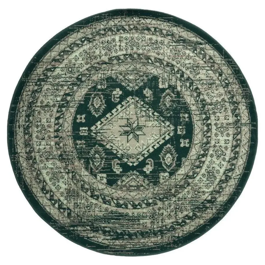 Vloerkleden|Laagpolige Vloerkleden-Interieur05 rond vintage vloerkleed Aila groen - 240 x 240 cm