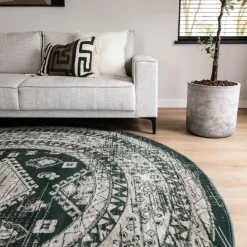 Vloerkleden|Laagpolige Vloerkleden-Interieur05 rond vintage vloerkleed Aila groen - 240 x 240 cm