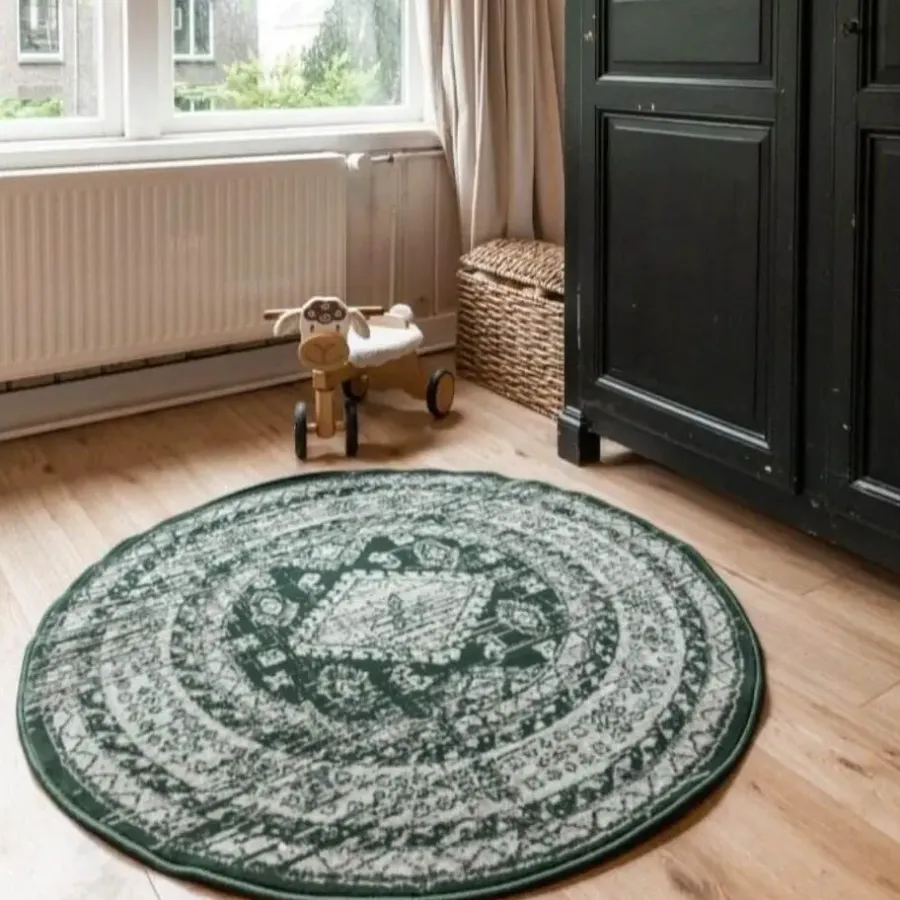 Vloerkleden|Laagpolige Vloerkleden-Interieur05 rond vintage vloerkleed Aila groen - 240 x 240 cm