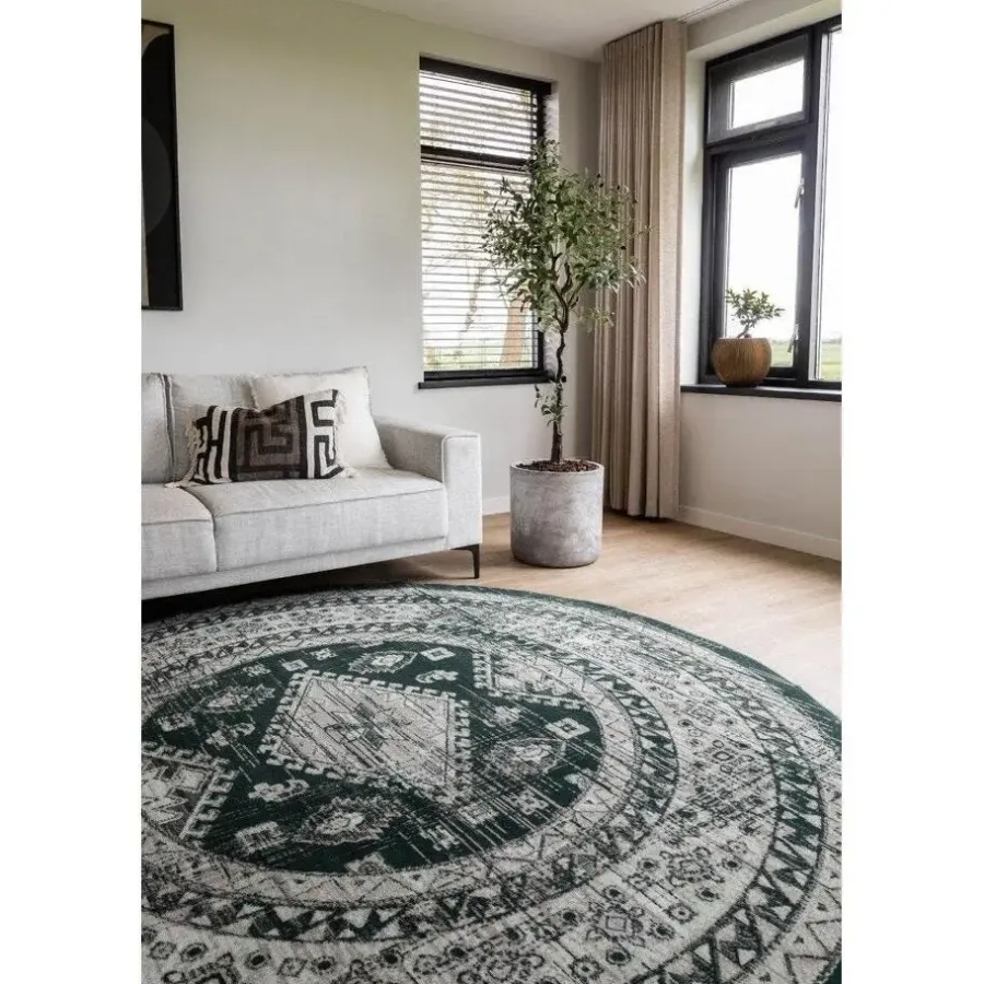 Vloerkleden|Laagpolige Vloerkleden-Interieur05 rond vintage vloerkleed Aila groen - 240 x 240 cm
