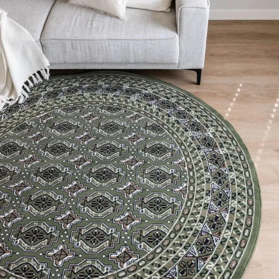 Ronde Vloerkleden-Interieur05 rond vintage vloerkleed Marad groen - 160 x 160 cm