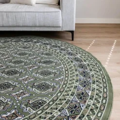Ronde Vloerkleden-Interieur05 rond vintage vloerkleed Marad groen - 160 x 160 cm