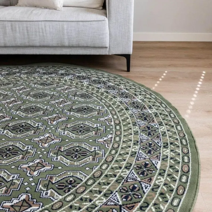 Ronde Vloerkleden-Interieur05 rond vintage vloerkleed Marad groen - 160 x 160 cm