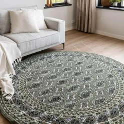 Ronde Vloerkleden-Interieur05 rond vintage vloerkleed Marad groen - 160 x 160 cm