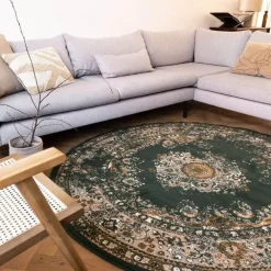 Vloerkleden|Laagpolige Vloerkleden-Interieur05 rond vloerkleed Keshan groen - 160 x 160 cm