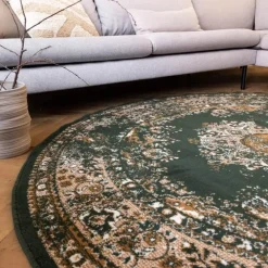 Vloerkleden|Laagpolige Vloerkleden-Interieur05 rond vloerkleed Keshan groen - 160 x 160 cm