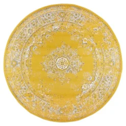 Ronde Vloerkleden-Interieur05 rond vloerkleed Keshan geel - 190 x 190 cm