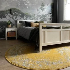 Ronde Vloerkleden-Interieur05 rond vloerkleed Keshan geel - 190 x 190 cm