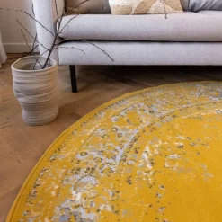 Ronde Vloerkleden-Interieur05 rond vloerkleed Keshan geel - 190 x 190 cm