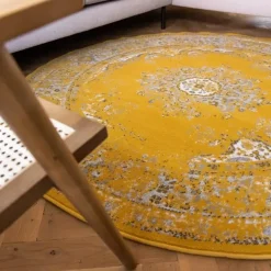 Ronde Vloerkleden-Interieur05 rond vloerkleed Keshan geel - 190 x 190 cm