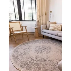 Interieur05 rond vloerkleed Keshan zand/beige - 120 x 120 cm