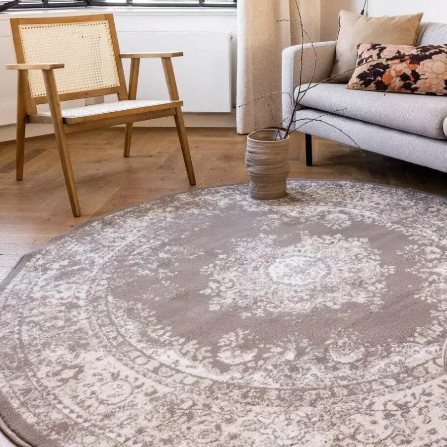 Ronde Vloerkleden-Interieur05 rond vloerkleed Keshan taupe/bruin - 160 x 160 cm