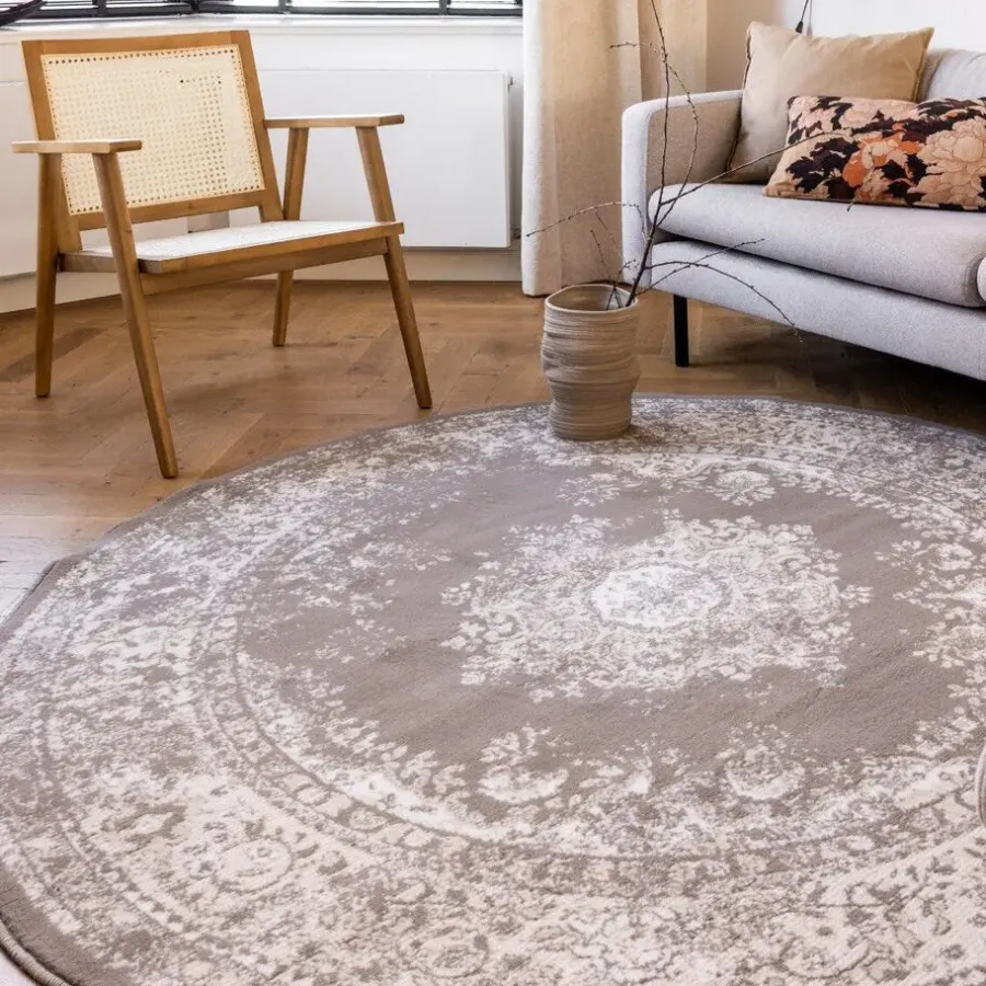 Ronde Vloerkleden-Interieur05 rond vloerkleed Keshan taupe/bruin - 160 x 160 cm