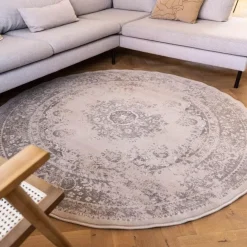 Vloerkleden|Laagpolige Vloerkleden-Interieur05 rond vloerkleed Keshan zand/beige - 160 x 160 cm
