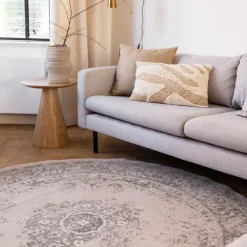 Vloerkleden|Laagpolige Vloerkleden-Interieur05 rond vloerkleed Keshan zand/beige - 160 x 160 cm