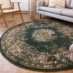 Vloerkleden|Laagpolige Vloerkleden-Interieur05 rond vloerkleed Keshan groen - 190 x 190 cm