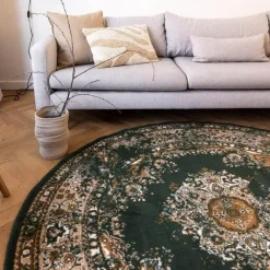 Vloerkleden|Laagpolige Vloerkleden-Interieur05 rond vloerkleed Keshan groen - 190 x 190 cm