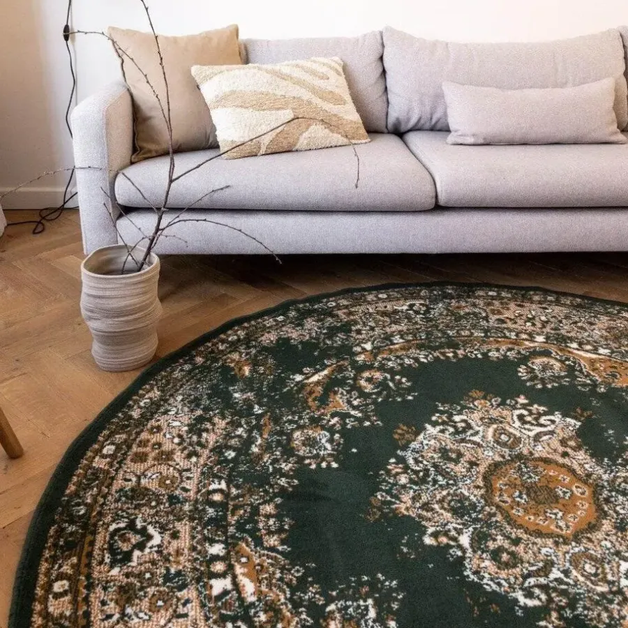 Vloerkleden|Laagpolige Vloerkleden-Interieur05 rond vloerkleed Keshan groen - 190 x 190 cm