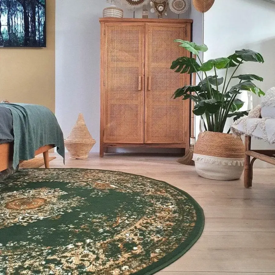 Vloerkleden|Laagpolige Vloerkleden-Interieur05 rond vloerkleed Keshan groen - 190 x 190 cm
