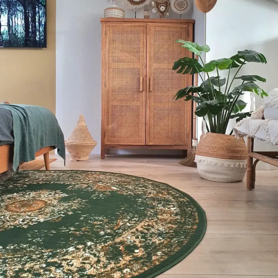 Vloerkleden|Laagpolige Vloerkleden-Interieur05 rond vloerkleed Keshan groen - 190 x 190 cm