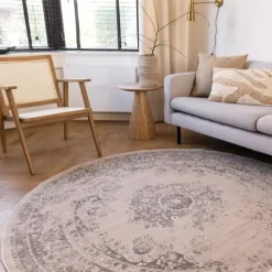 Ronde Vloerkleden|Laagpolige Vloerkleden-Interieur05 rond vloerkleed Keshan zand/beige - 240 x 240 cm