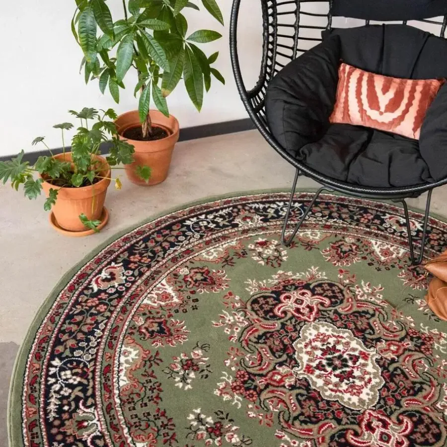 Laagpolige Vloerkleden|Ronde Vloerkleden-Interieur05 Vloerkleed Nain - Groen - 200 Ø - (L)