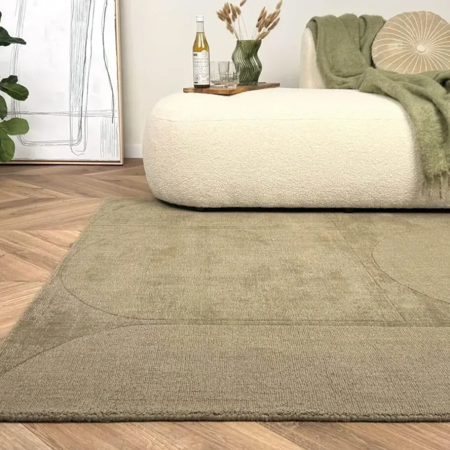 Vloerkleden|Laagpolige Vloerkleden-Interieur05 wollen vloerkleed groen Twig - 230 x 160 cm