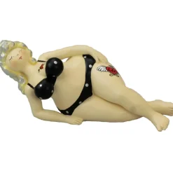 Merkloos Inware Home decoratie beeldje dikke dame - zwart badpak - 17 cm