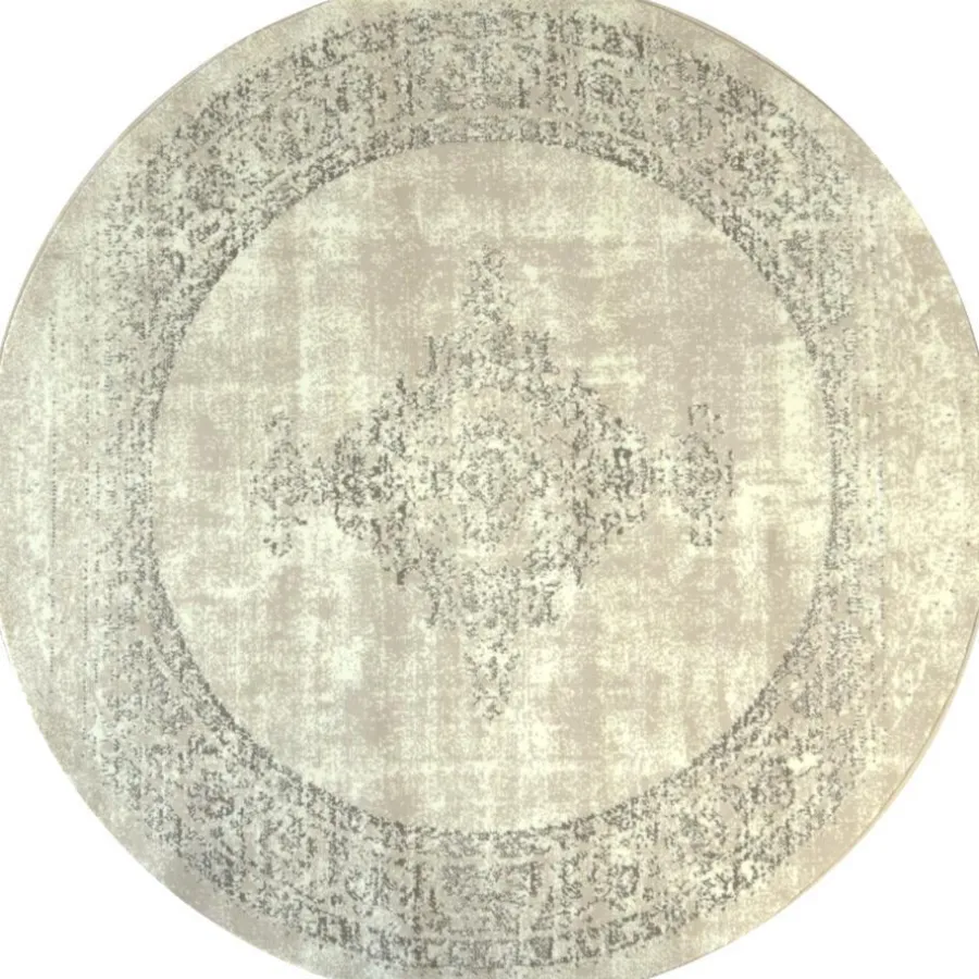 Muratap Istanbul Vintage - Laagpolig Vloerkleed - Retro Tapijt - Creme - 160 CM ROND