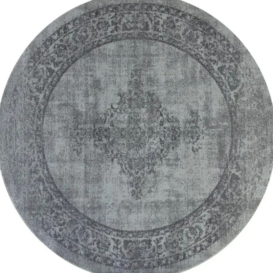 Ronde Vloerkleden-Muratap Istanbul Vintage - Laagpolig Vloerkleed - Retro Tapijt - Grijs - 300 CM ROND