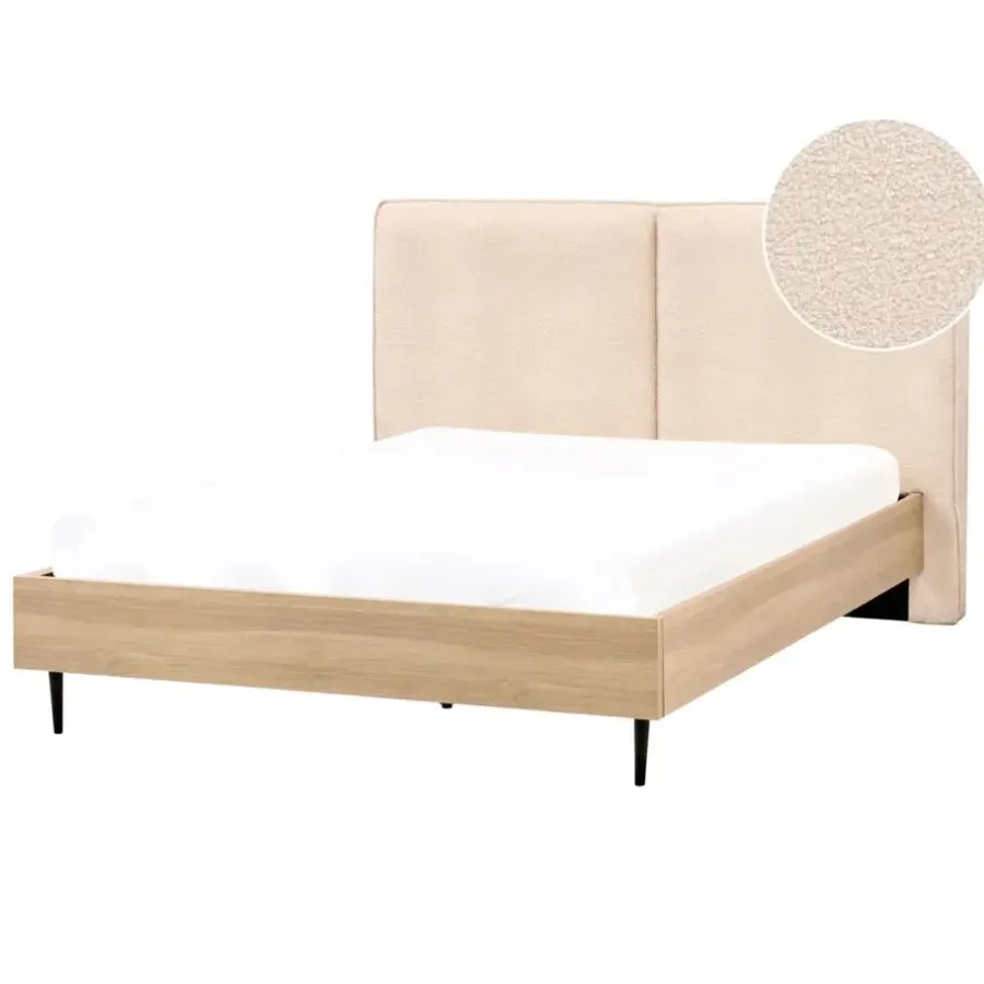 Beliani IZERNORE - Bed - Beige - 140 x 200 cm - Bouclé