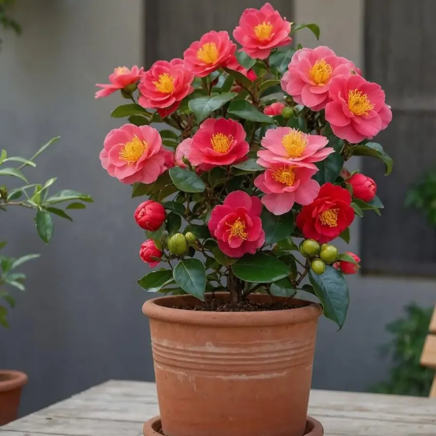 Plant in a Box Japanse Roos - Set van 4 - Camellia 'Lady Campbell' - Hoogte 60-70cm - ⌀19cm