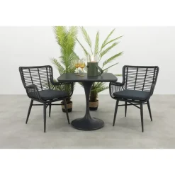 Bistro- & Balkonsets-Van der Garde Tuinmeubelen - Premium Jasmine/Toscara bistroset 80x80 cm. - Zwart/Keramiek